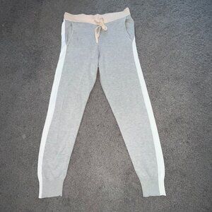 MONROW COLOR BLOCK SWEATER KNIT JOGGERS LOUNGE PANTS Gray Cream & White EUC - S